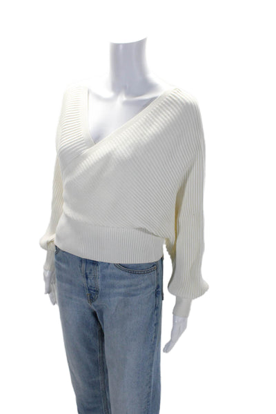 Skylar + Madison Womens V-Neck Long Sleeves Ribbed Pullover Sweater Beige Size M