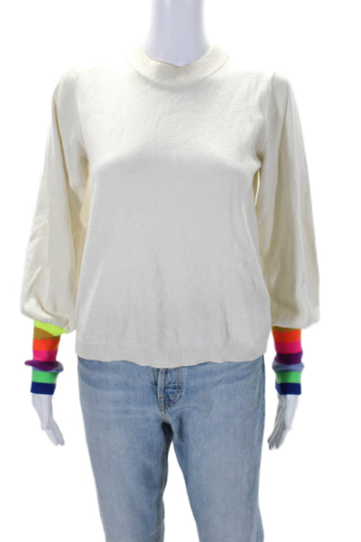 Whisper Women's Round Neck Long Sleeves Multicolor Striped Sweater Beige Size XS