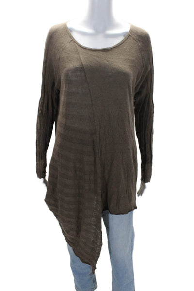 Planet by Lauren G Womens Scoop Neck Asymmetrical Sweater Brown Linen One Size