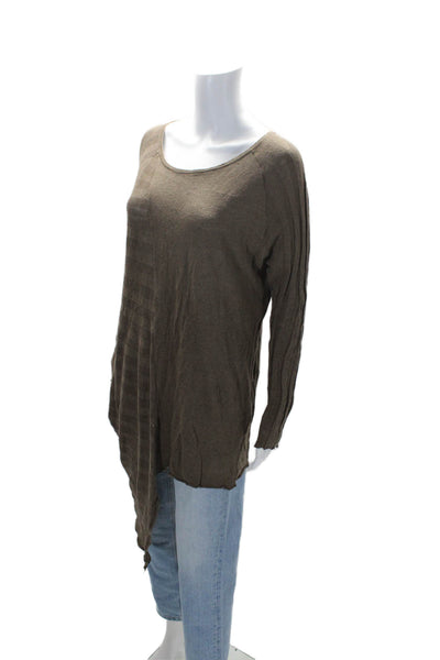 Planet by Lauren G Womens Scoop Neck Asymmetrical Sweater Brown Linen One Size