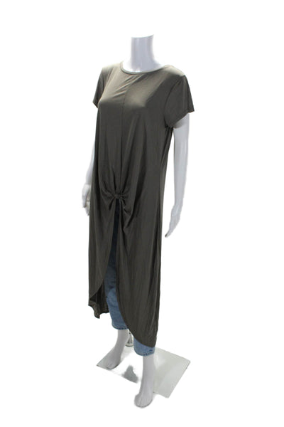 Neiman Marcus Womens Short Sleeve Twist Front Slit Long Shirt Gray Size XL