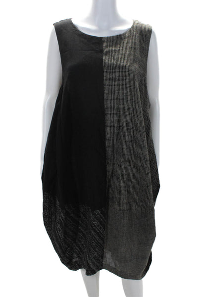 Moyuru Womens Sleeveless Scoop Neck Shift Dress Black Gray Cotton Size Medium