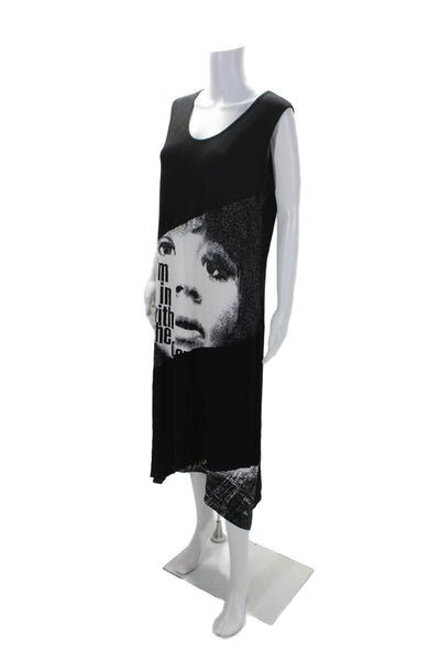 Vincenzo Allocca Womens Sleeveless Scoop Neck Printed Dress Black Gray Large