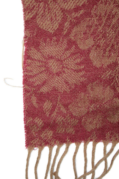 Nina Ricci Womens Fringe Trim Square Floral Print Cashmere Knit Scarf Red Brown