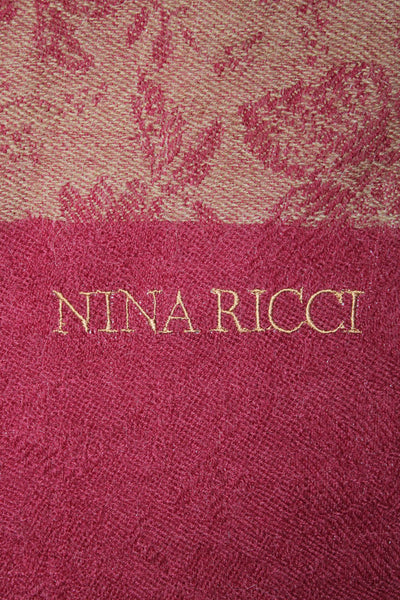 Nina Ricci Womens Fringe Trim Square Floral Print Cashmere Knit Scarf Red Brown