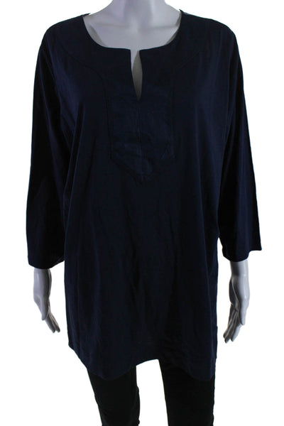 Lauren Ralph Lauren Womens Cotton Long Sleeve V Neck Tunic Blue Size 2X