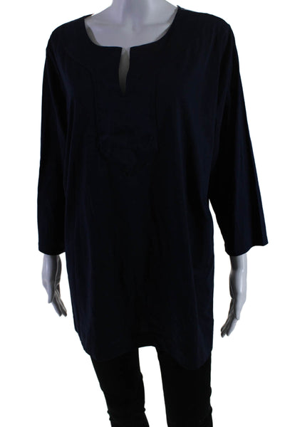 Lauren Ralph Lauren Womens Cotton Long Sleeve V Neck Tunic Blue Size 2X