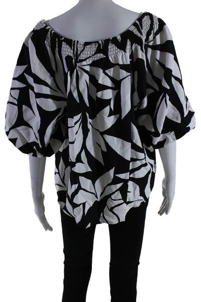 Vince Camuto Womens Floral Puff Sleeve Square Neck Blouse Black White Size XL