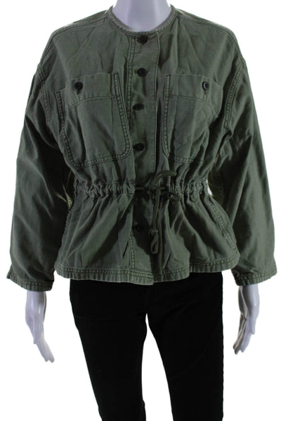 Madewell Womens Cotton Button Down Drawstring Waist Jacket Green Size S