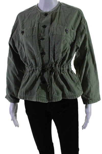 Madewell Womens Cotton Button Down Drawstring Waist Jacket Green Size S