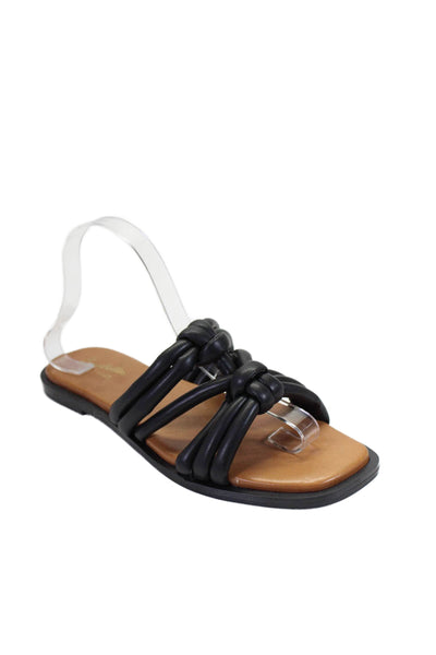 Seychelles Womens Faux Leather Strappy Knotted Slides Sandals Black Size 9