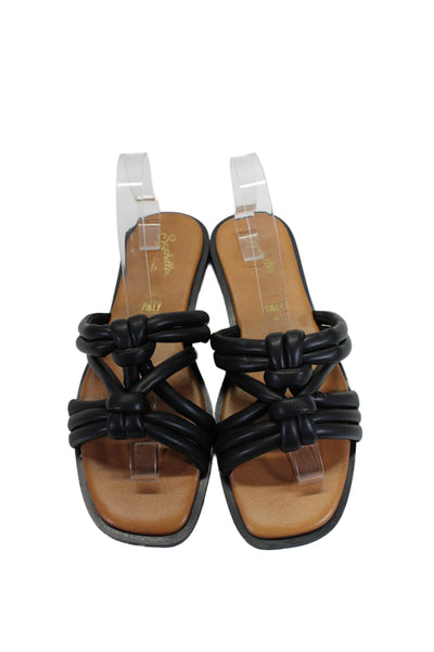 Seychelles Womens Faux Leather Strappy Knotted Slides Sandals Black Size 9