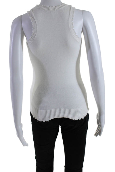 Minnie Rose Women's Distress Round Neck Sleeveless Sweater Vest White Size XS