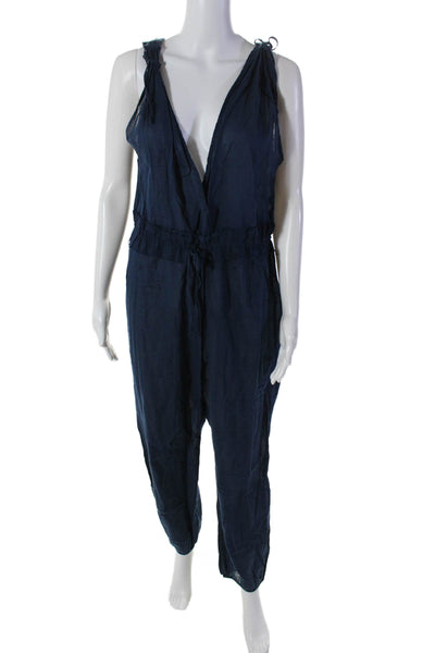 Skin Womens Sleeveless Tapered Leg Elastic Waist Jumpsuit Blue Medium