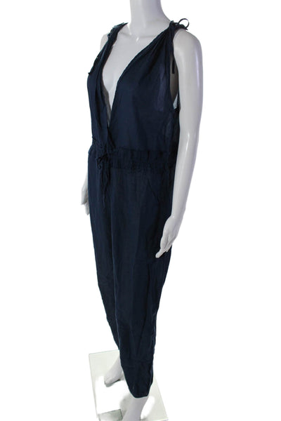 Skin Womens Sleeveless Tapered Leg Elastic Waist Jumpsuit Blue Medium