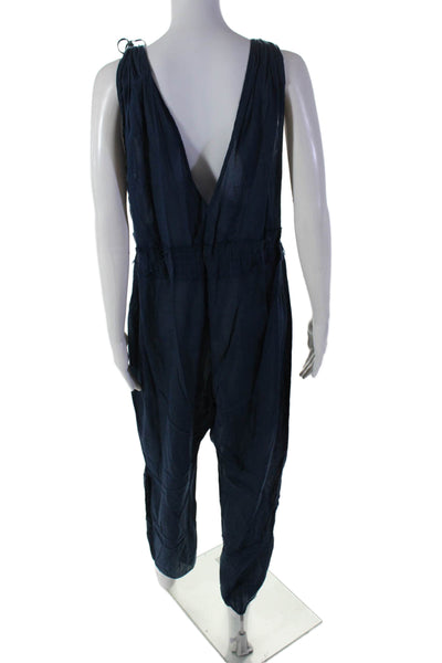 Skin Womens Sleeveless Tapered Leg Elastic Waist Jumpsuit Blue Medium