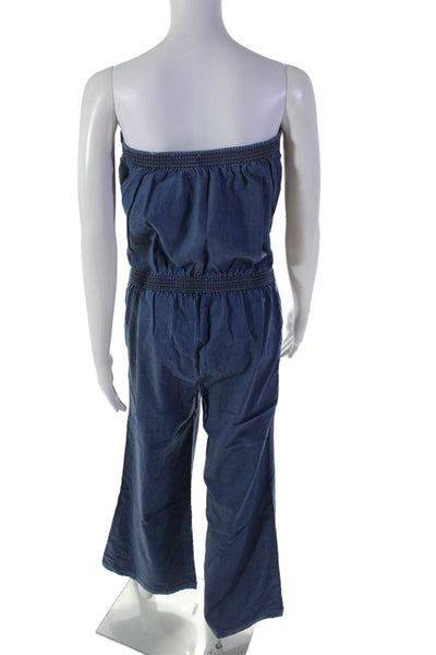 Joie Womens Elastic Waist Flare Leg Square Neck Jumpsuit Blue Size Small