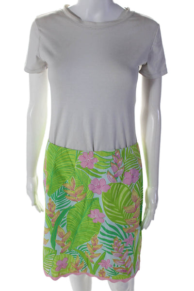 Lily Pulitzer Womens Back Zip Floral Print Mid Calf Skirt Green Size 6