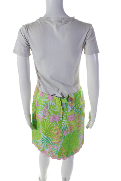 Lily Pulitzer Womens Back Zip Floral Print Mid Calf Skirt Green Size 6