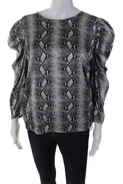 Generation Love Women's Round Neck Long Sleeves Snake Print Blouse Black Size M