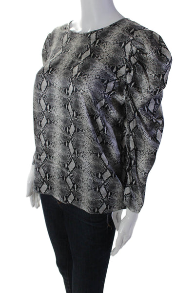 Generation Love Women's Round Neck Long Sleeves Snake Print Blouse Black Size M