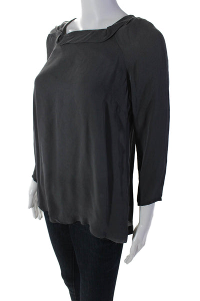 Jodi Arnold Women's Square Neck Long Sleeves Silk Blouse Gray Size S