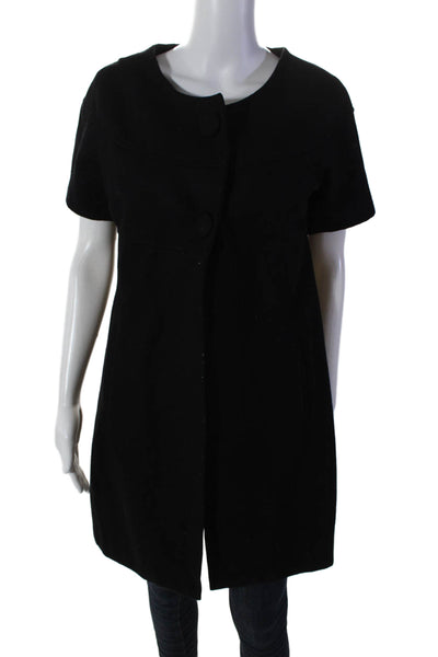 BB Dakota Women's Round Neck Short Sleeves Button Pockets Coat Black Size L