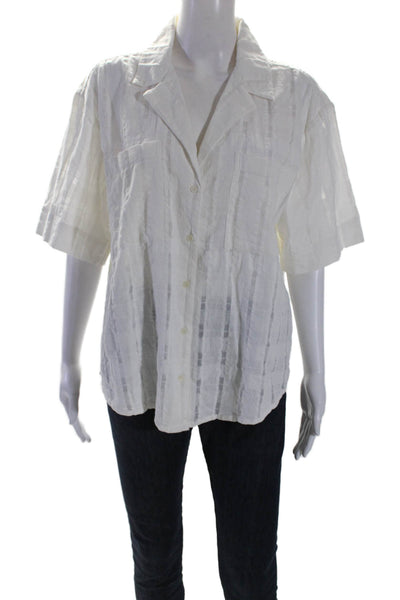 A Piece Apart Womens Cotton Geometric Textured Short Sleeved Top White Size L