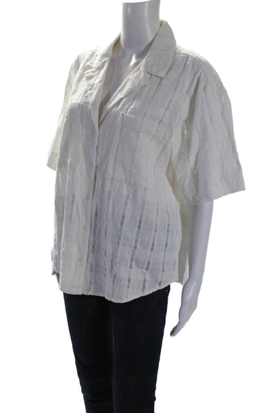 A Piece Apart Womens Cotton Geometric Textured Short Sleeved Top White Size L