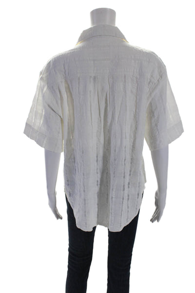 A Piece Apart Womens Cotton Geometric Textured Short Sleeved Top White Size L