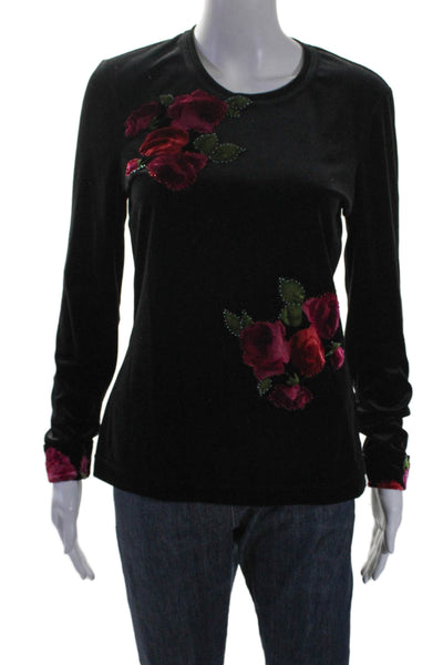 Escada Margaretha Ley Womens Velvet Floral Print Blouse Black Size EUR 36