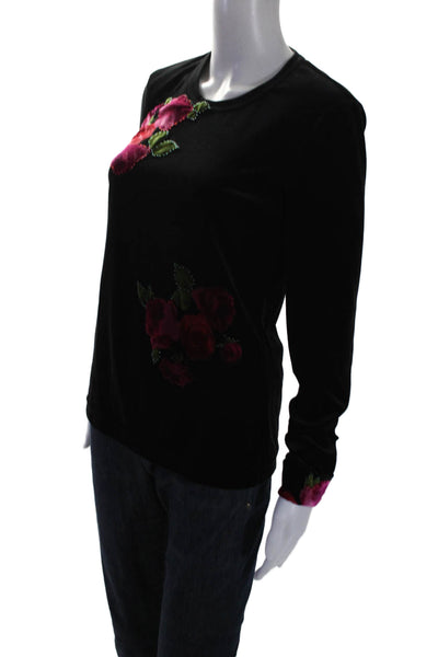 Escada Margaretha Ley Womens Velvet Floral Print Blouse Black Size EUR 36