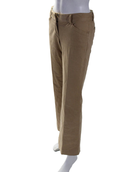 Theory Womens Mid Rise Zip Up Flare Leg Pants Khaki Beige Cotton Size 0