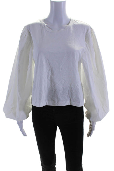 A.L.C. Womens Round Neck Puff Bishop Long Sleeve Casual Blouse White Size M