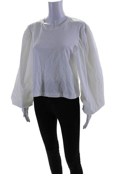 A.L.C. Womens Round Neck Puff Bishop Long Sleeve Casual Blouse White Size M