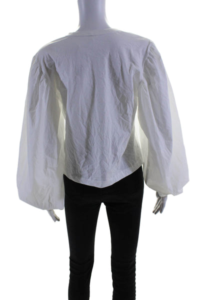 A.L.C. Womens Round Neck Puff Bishop Long Sleeve Casual Blouse White Size M