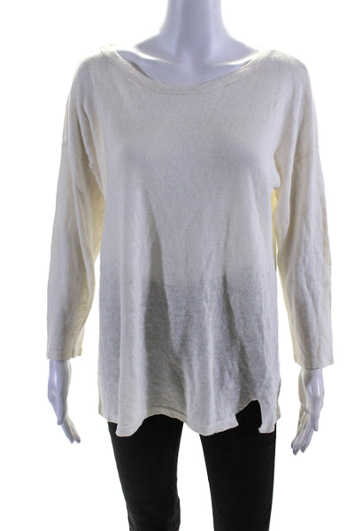 J. Mclaughlin Womens Linen Round Neck Long Sleeve Pullover Sweater Cream Size L