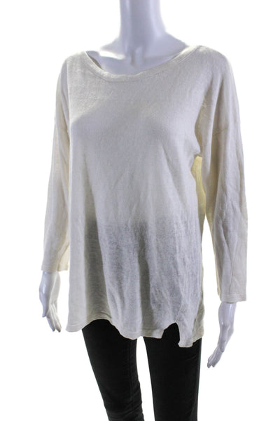 J. Mclaughlin Womens Linen Round Neck Long Sleeve Pullover Sweater Cream Size L