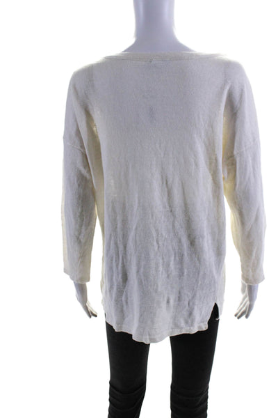 J. Mclaughlin Womens Linen Round Neck Long Sleeve Pullover Sweater Cream Size L