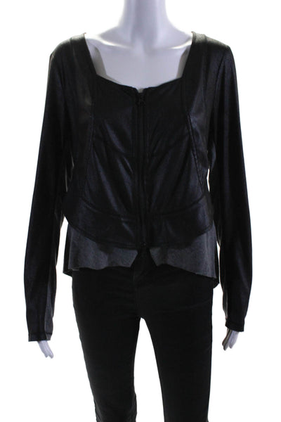 Lauren Vidal Womens Vegan Leather Long Sleeve Zip Up Jacket Black Size M