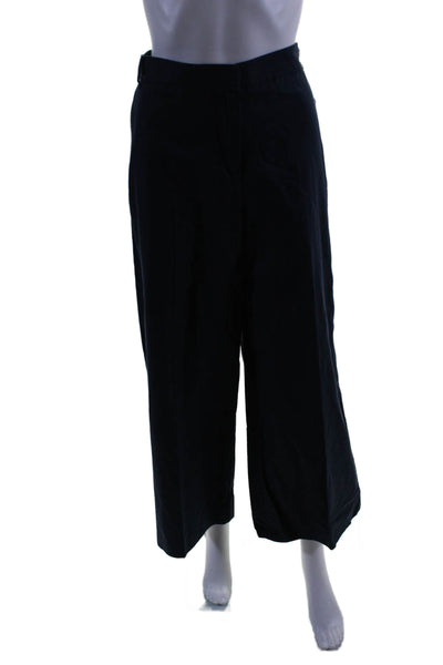 Max Mara Womens Cotton Blend Four Pocket High-Rise Wide Leg Pants Blue Size 14