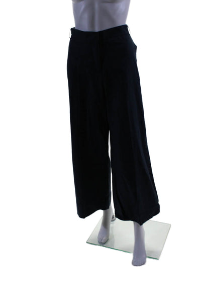 Max Mara Womens Cotton Blend Four Pocket High-Rise Wide Leg Pants Blue Size 14