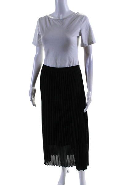 Just Womens Layered Pleated Elastic Waist Mid-Calf Skirt Black Size L