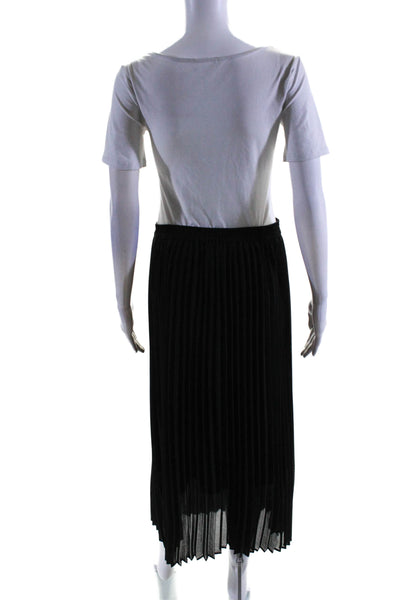 Just Womens Layered Pleated Elastic Waist Mid-Calf Skirt Black Size L