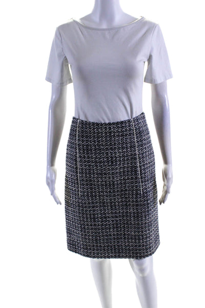 Prada Womens Lined Woven Side Zip Knee Length Pencil Skirt Navy Size 38