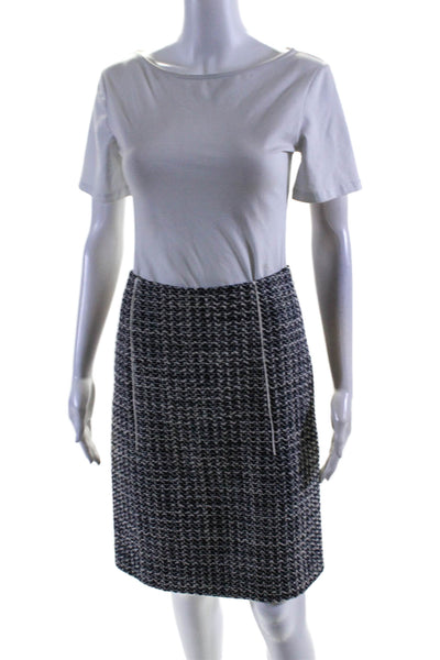 Prada Womens Lined Woven Side Zip Knee Length Pencil Skirt Navy Size 38