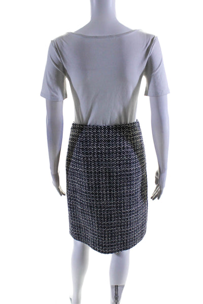 Prada Womens Lined Woven Side Zip Knee Length Pencil Skirt Navy Size 38