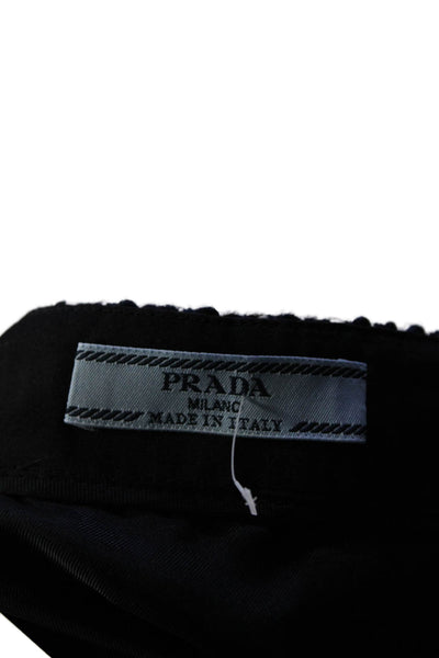 Prada Womens Lined Woven Side Zip Knee Length Pencil Skirt Navy Size 38