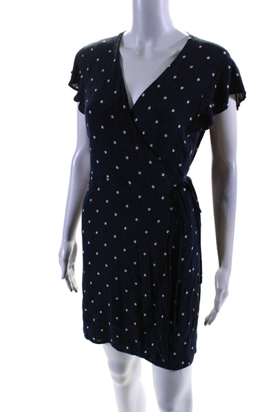 Rails Womens Polka Bot V-Neck Short Sleeve Mini Wrap Dress Navy Size L