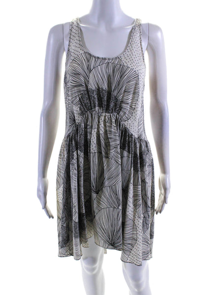 Leifsdottir Womens Abstract Print Round Neck Sleeveless Dress White Size 0